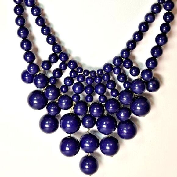 Blue Acrylic Bib Bubble Waterfall Beaded Statement Necklace 19 Inches - Picture 1 of 4
